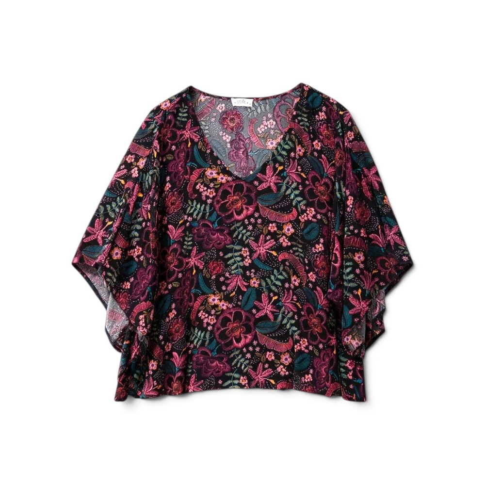 Emily Wonder Floral Boho Top Women 2X Bohemian Kimono Sleeve PT10237-5